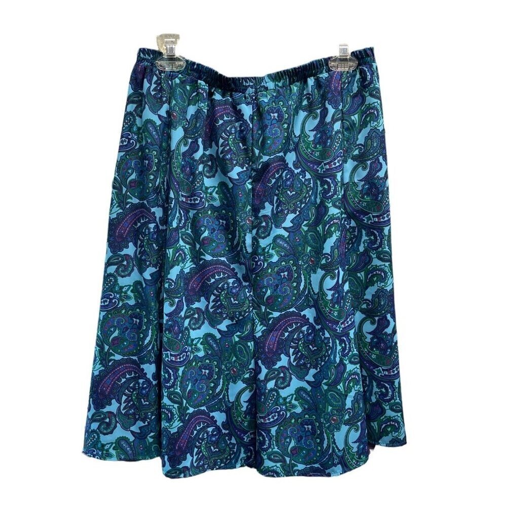 Breli Originals Skirt Pull On Blue Green Paisley Size‎ 14 VINTAGE MADE IN USA